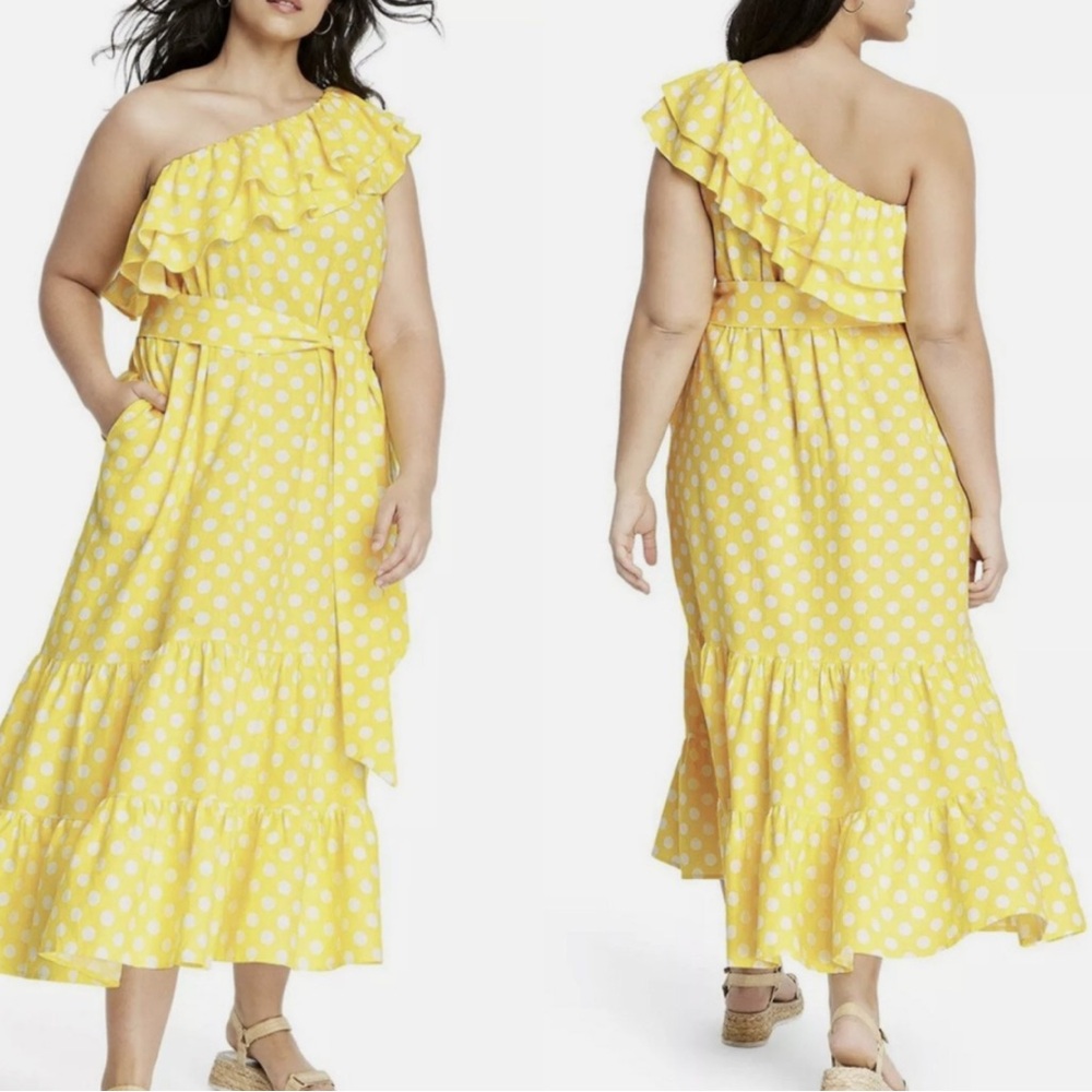 NWT Lisa Marie Fernandez Dress Target One Shoulder Yellow White Polka Size XL